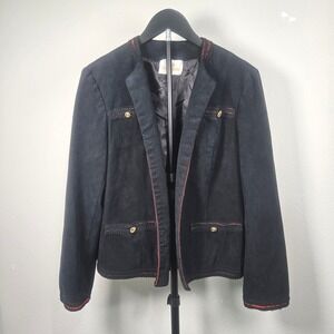 Abe Schrader Blazer Womens Black Faux Suede Red Braided Trim Vintage Union Made